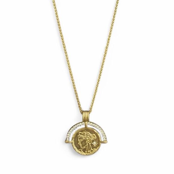 New CAbi Gold and Silver Coin Pendant Medallion Necklace w/Rhinestones - Picture 3 of 8